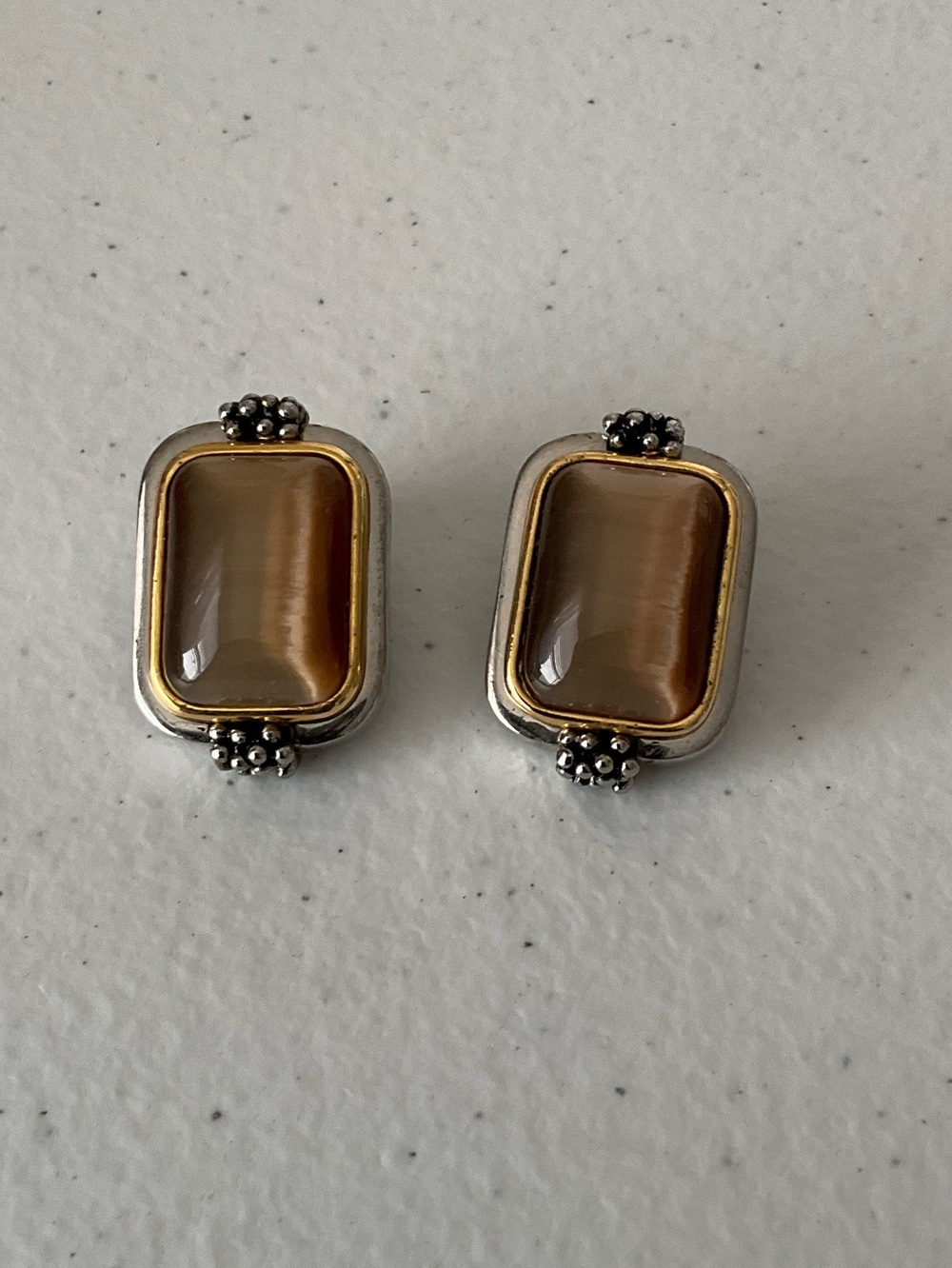 Classic Rectangular Tiger's Eye Stud Earrings